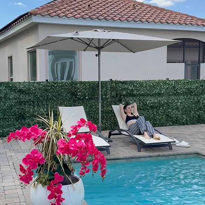 PURPLE LEAF 10 X 10 FT Semi-Auto Outdoor Patio Umbrella Market Table Sun Umbrellas with 8 Aluminum Sturdy Ribs for Backyard Deck Garden Pool (Gray Pole Beige Canopy)