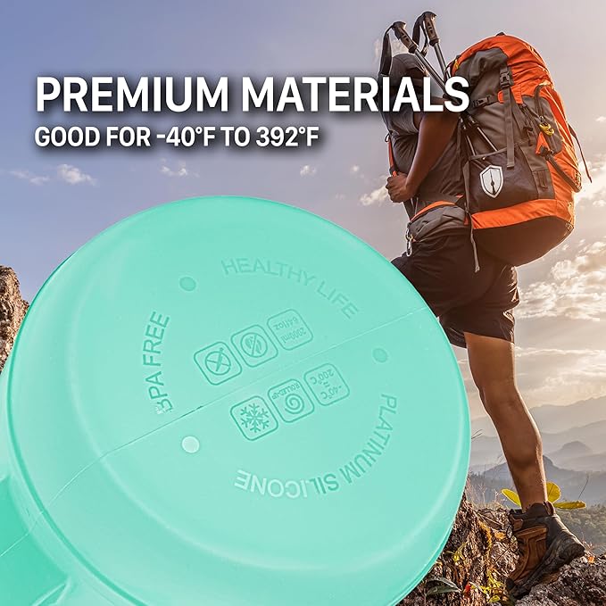 Collapsible Water Bottle for Traveling, Workout or Hiking 64oz Gen 2.0 - Motivational Water Bottle with Time Markings - Half Gallon / 2 L Capacity - BPA Free & Dishwasher Safe (Fresh Teal + Filter)