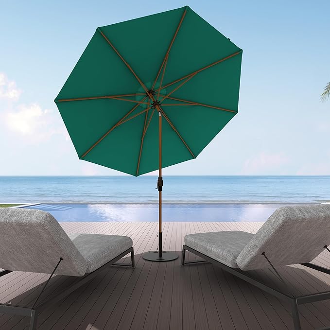 Midtown Umbrellas Sunbrella Umbrella Large Patio Umbrella 2-10 Feet in Canvas Teal Fabric Auto-Tilt Aluminum Frame Backyard Umbrella, Deck Umbrella, Garden Umbrella & Porch Umbrella - Wooden Pole