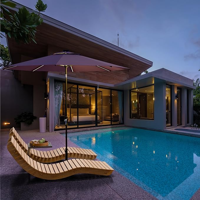 Midtown Umbrellas Led Swilt Sunbrella Umbrella, 8 Foot Patio Umbrella In Sunbrella Bengali Purple Acrylic Fabric - Deck Patio Umbrella, Backyard Umbrella, Garden Umbrella & Pool Umbrella - Black Pole