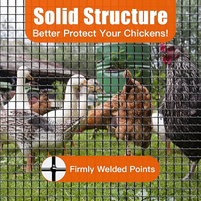 48" x 50' 1/2inch Hardware Cloth, Black Vinyl Coated Chicken Wire Fence Galvanized Welded Mesh Roll for Home Garden Rabbit Cage