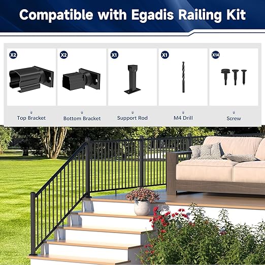 4 Pack Aluminum Deck Railing Bracket Connector with Stair Foot & Drill, Adjustable Railing Bracket, Black Textured Powder-Coat Finish Railing System(Stair Bracket)