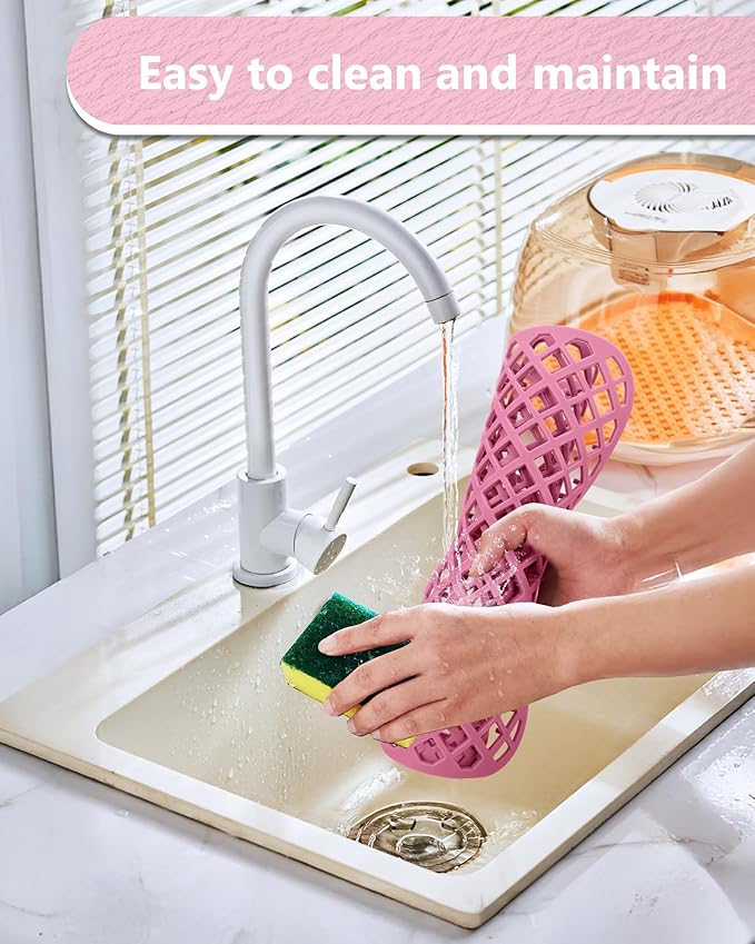 2 Pack Silicone Sink Protector for Kitchen Sink, Lozenge Pattern 12 x 11" Sink Grid Mat Silicone Protectors, Center Drain, Pink