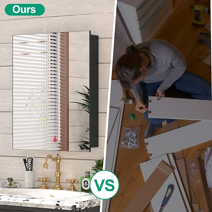 24 x 32 Farmhouse Medicine Cabinet for Bathroom, Black Bathroom Mirror with Storage, Tempered Glass, Frameless Recessed or Wall Mount Aluminum Medicine Cabinet - Pre-Assembled