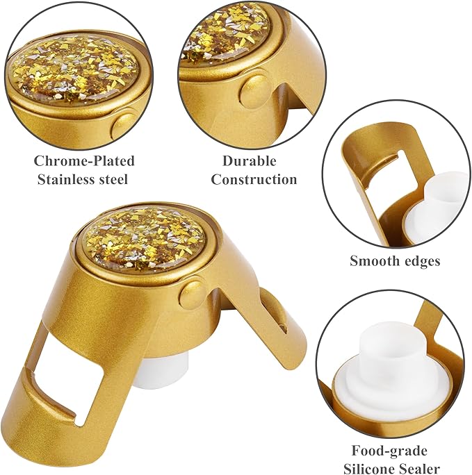 LIZIMANDU Champagne Stopper, Stainless Steel Bottle Plug Sealer for Sparkling Wine, Superior Leak,keeps Wine, Champagne, Prosecco, Cava, and Sparkling Wine fresh longer(1-Bling Gold)