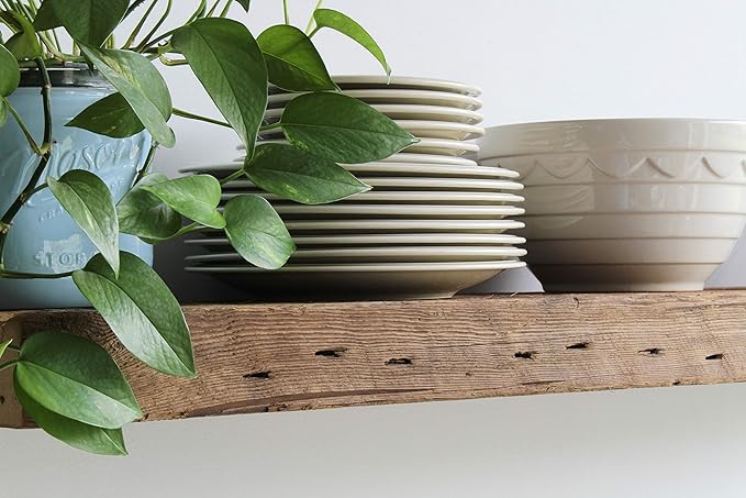 Urban Legacy Reclaimed Barn Beam Deep Shelves | Deep Shelves with Brackets Included, Set of 2 | (Natural Low Profile Bracket, 48" x 11" x 3")