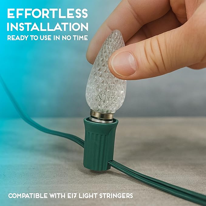 HLO Lighting Set of 500 Teal C9 Faceted LED Christmas Light Bulbs for Indoor & Outdoor Use | Durable Replacement Bulbs