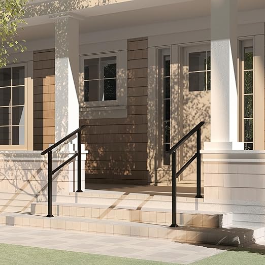 Hand Rails for Outdoor Steps, 40" x 36" Fits 2-3 Steps Stair Handrail, Black Metal Railings for Indoor Steps, Porch Railing, Deck Railing, Easy Install Stair Handrail(1 Pack) ﻿