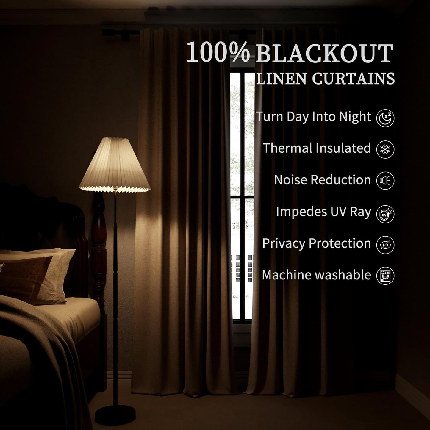 BOODII Oatmeal Linen Black Out Curtains 72 Inch Long 2 Panels Set for Bedroom Light Blocking Curtains Greige with 100% Blackout Backing Warm Taupe Thermal Insulated Room Darkening Nursery Curtain
