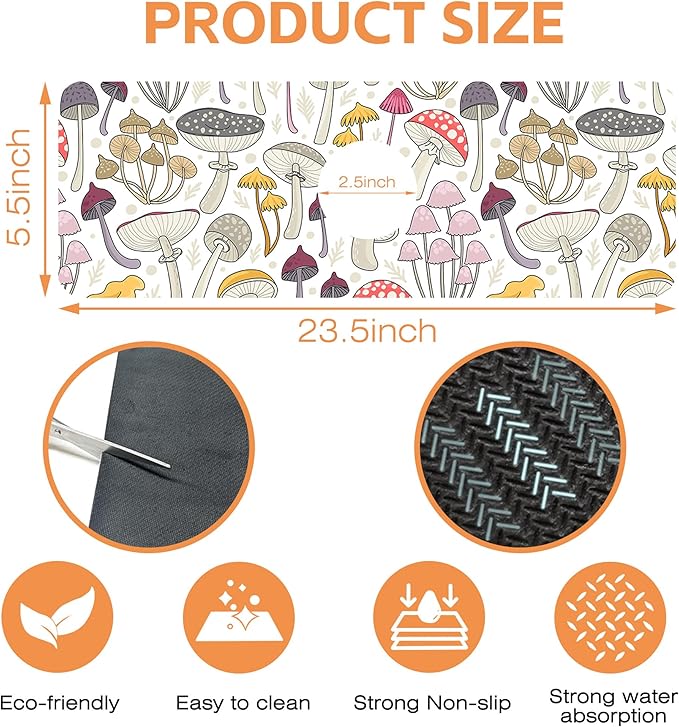 Kitchen Sink Splash Guard Faucet Mat Colorful Mushrooms Sink Splash Guard Behind Faucet,1 PC Soft Diatom Mud Non-Slip Mat-for Kitchen,Sink Mat,Dish Drying Mat,Bathroom Faucet Mat 15.5"X5.5"