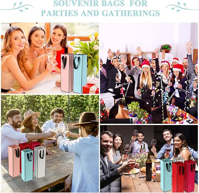 Fumete 50 Pack Wine Bottle Gift Bags Paper Wine Gift Bags Bulk 13.8x3.7x3.5 Wine Bags with Handles Appreciation Gifting Bags for Christmas Wedding Anniversary Birthday Party(Multicolor)