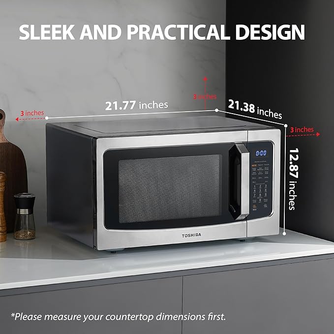 Toshiba Air Fryer Combo 4-in-1 Countertop Microwave Oven, Smart Sensor, Convection, Mute Function, Position Memory 13.6" Turntable, 1.5 Cu Ft, 1000W, Silver, ML-EC42P(SS)