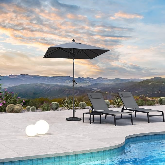 PURPLE LEAF 6' x 6' Square Patio Umbrella Outdoor Table Umbrella Aluminum Frame Market Umbrella Sun Umbrella with 8 Sturdy Ribs & Tilt for Garden Deck Lawn & Pool Gray