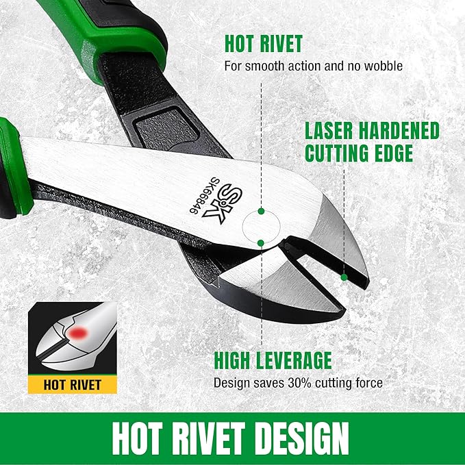 SK 8-Inch Diagonal Pliers, Premium CR-V Steel Construction, Ergonomic Anti-slip Handle for Comfortable Grip