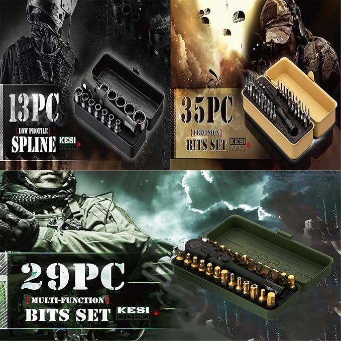 KESI Tool 77-Piece Torx bit Set Fully Armed Set with Waterproof Camera Hard Protective Case with 29-Piece 1/4" Multi Function Bits Set & 13-Piece 1/4" Spline Set & 35-Piece Precision Bits Set (Black)