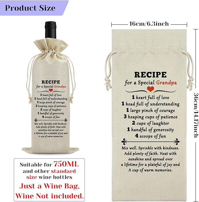 Grandpa Gifts for Men Wine Bag Cute Grandpa Gifts from Grandchild Best Grandpa Ever Gifts Father's Day Gifts for Great Grandpa Wine Bottle Bag Birthday Christmas Gifts for Grandfather Wine Gift Bag