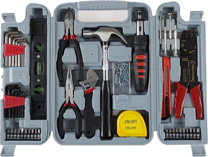 130-Piece Tool Set - Tool Kit with Hammer, Wrenches, Screwdriver, Pliers, and More - Hand Tools for Home Improvement Projects by Stalwart (Gray)