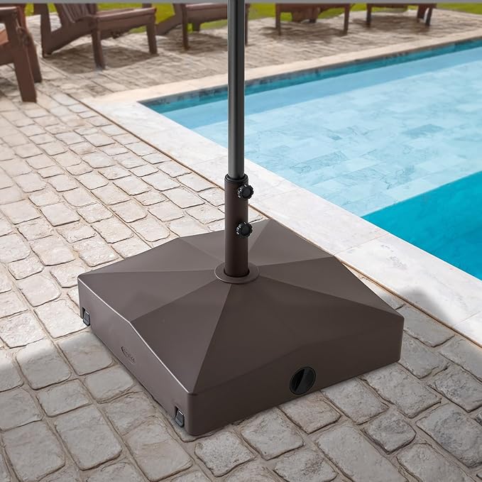 Casafield Patio Umbrella Base, 131lb Capacity, Fillable Heavy Duty Rolling Stand for Outdoor, Patio, Lawn, Deck, Poolside - Brown