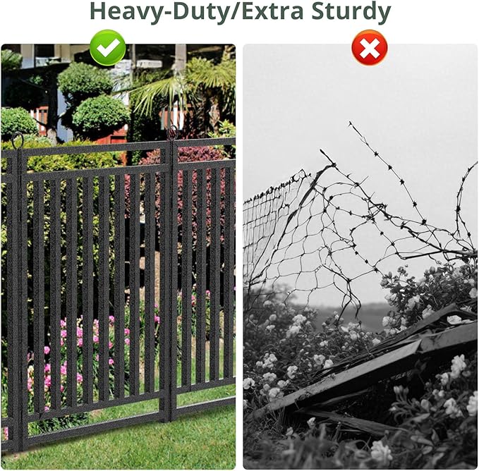 Decorative Garden Fence 54ft (L) × 40in (H), 21 Panels + 3 Gates, Metal Dog Fence Outdoor for Yard, Rust-Proof Animal Barrier Fencing for Patio & Flower Bed, Black-Silver