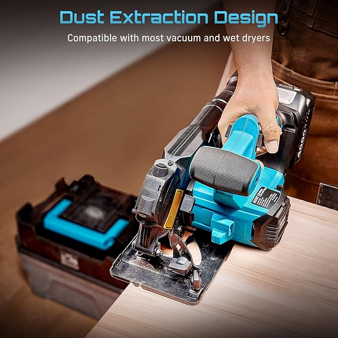 Seesii 6-1/2" Cordless Circular Saw with Battery and Charger,5200 RPM Electric Power Saw with Laser and Rip Guide for Precise Wood Cutting,Max Cut Depth 2-1/4"(90°),1-7/16" (45°) for Home Renovation