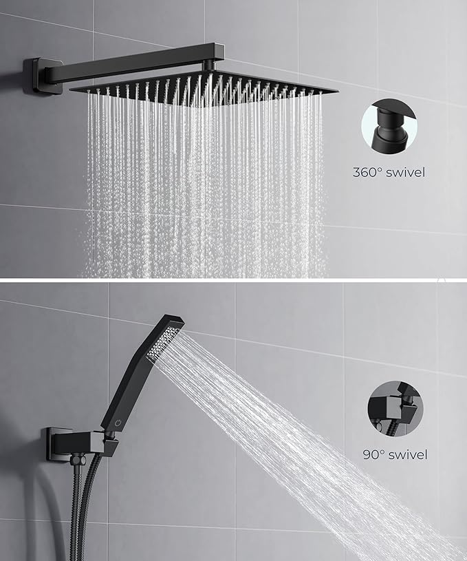 FORIOUS Rain Shower Head System, 10 Inch Shower Faucet Set with with handheld combo, Solid Brass Pressure Balanced Valve and Trim Kit Fixtures, Wall Mounted, Brushed Nickel (Stainless Steel, 10 inch)