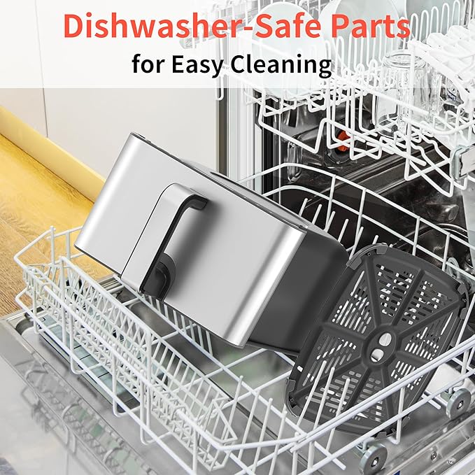 Air Fryer 10 Quart, Large Air Fryer for Families, 6 Cooking Functions AirFryer, 400°F Temp Controls in 5° Increments, Ceramic Coated Nonstick Basket and Crisper Plate, Dishwasher-Safe, 1700W, Grey