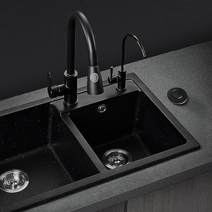 Garbage Disposal Air Switch Kit, Sink Button Food Waste Disposals Part On/Off Air Button Stainless Steel Polished (Matte Black, LONG/3.6")