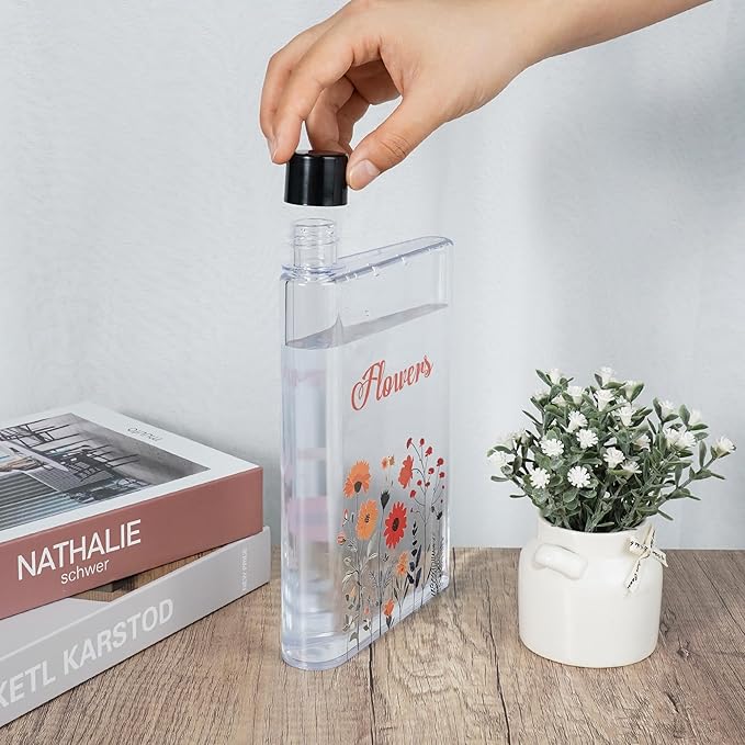 Flat Water Bottle For Travel,14oz Slim Water Bottle,Transparent Slim Water Bottle 420ml-BPA Free&Portable-Square Water Bottle Flat for Sports,Fitness,Camping,Hiking