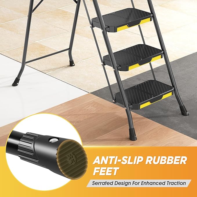 KINGRACK Step Ladder, Sturdy Steel Step Stool with Anti-Slip Wide Pedals, Handrail, Safe-Lock Design, 800lbs Folding Portable Ladder for Multi-Purpose, Home, Kitchen (6-Step with Tool Platform)