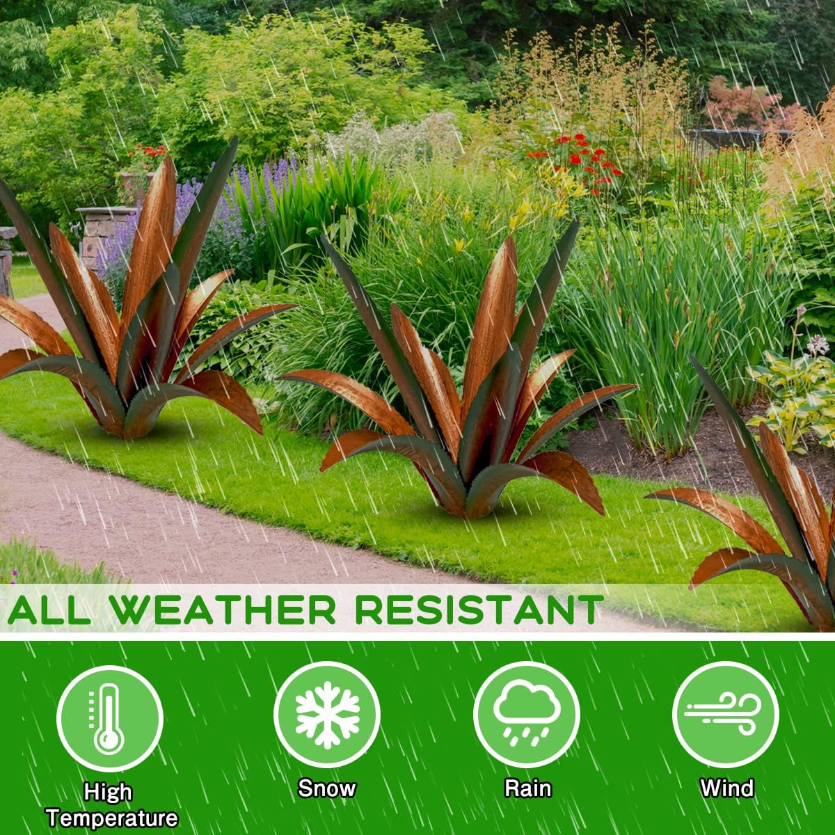 DIY Metal Agave Plant Art Yard Tequila Art Sculpture, Tequila Rustic Garden Sculpture Statue Outdoor Decor,Agave Metal Plants for Yard, Garden Lawn Ornaments (12 Leaves -Green)