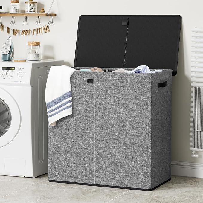 WOWLIVE Laundry Hamper with Lid,180L Large Laundry Basket 3 Section with Removable Washing Bags,Collapsible Waterproof Dirty Clothes Hamper for Laundry Room Bathroom Dorm,Gray