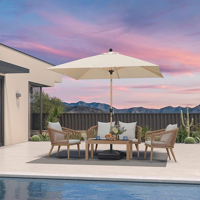 PURPLE LEAF 8' x 8' Square Patio Umbrella Market Umbrella Aluminum Outdoor Table Umbrella with Push Button Tilt & 8 Sturdy Ribs and Crank Square Outdoor Umbrellas for Pool Backyard Deck, Beige