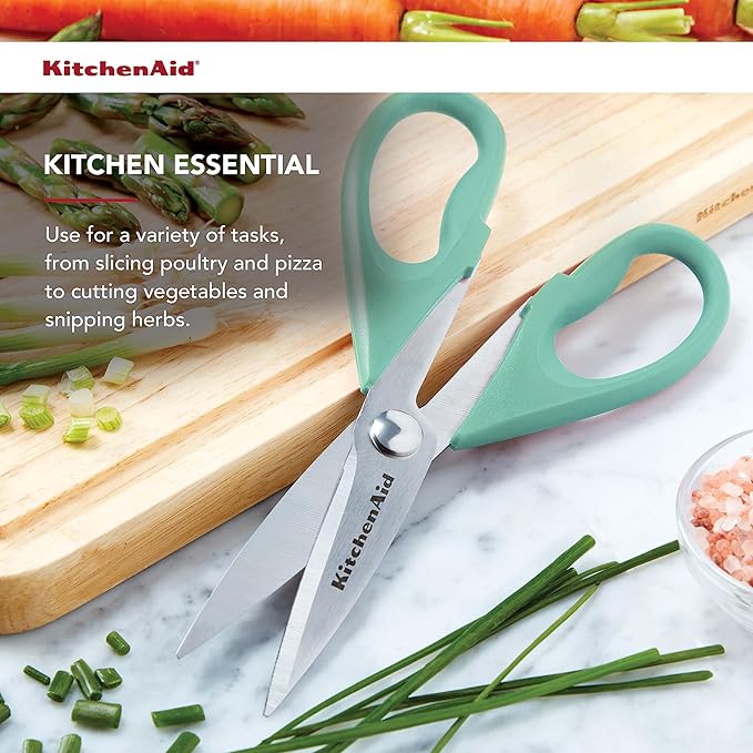 KitchenAid All Purpose Kitchen Shears with Protective Sheath for Everyday use, Dishwasher Safe Stainless Steel Scissors with Comfort Grip, 8.72-Inch, Aqua Sky
