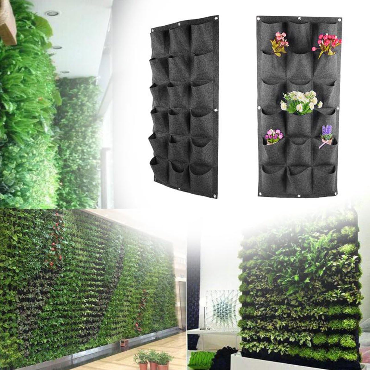 Ogrmar 18 Pockets Vertical Wall Garden Planter Plant Grow Bag for Flower Vegetable for Indoor/Outdoor (18 Pockets, Black)