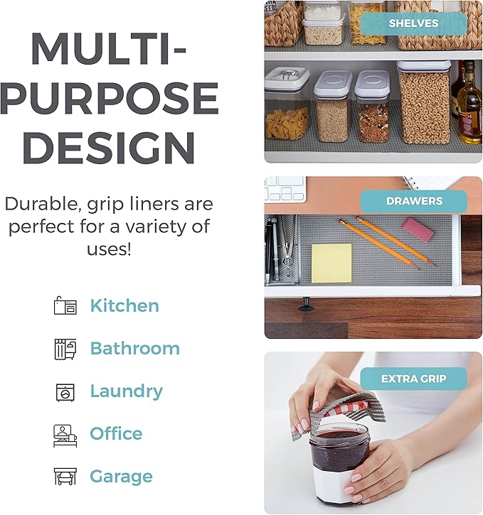 HOME GENIE Drawer Shelf and Cabinet Liner, Durable with Strong Grip, 17.5 Inch x 10 FT, Non Adhesive Liners Protect Kitchen Cabinets and Cupboard, Bathroom Drawers and Shelves, Desks, Teal