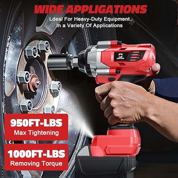 Cordless Impact Wrench 1/2 inch Compatible with Milwaukee 18v Battery – Brushless High Torque Impact Driver Gun with 1000 Ft-lbs Torque, LED Work Light, Ergonomic Design for Heavy-Duty Performance