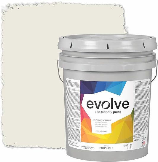 EVOLVE Paint & Primer: Environment-friendly, Eggshell with One-coat Coverage for Interior & Exterior surfaces (Alabaster White, 5-Gallon)
