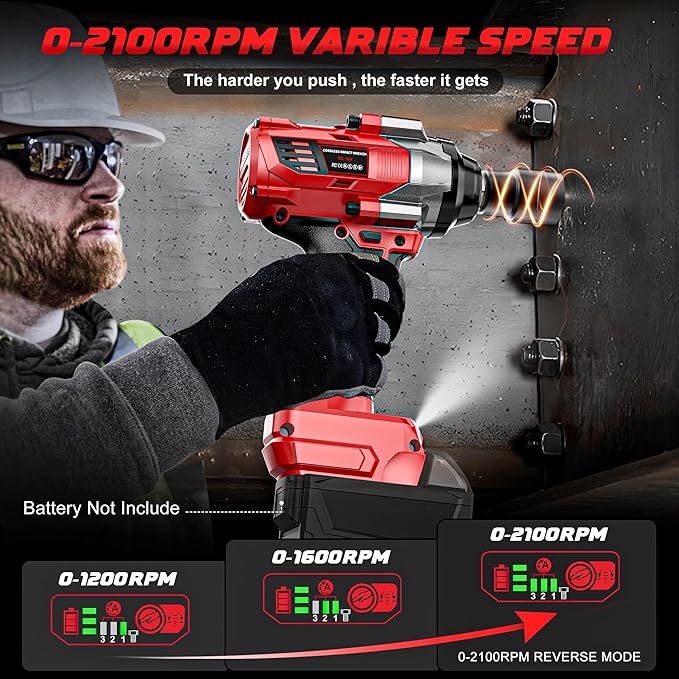 Cordless Impact Wrench 1/2" Compatible with Milwaukee 18V Battery, 1000Ft-lbs(1360N.m) High Torque Impact Driver, Brushless Electric Impact Gun with 4-Mode Speed, LED Work Light for Car(Bare Tool)