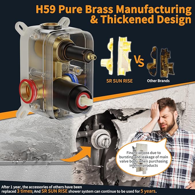 SR SUN RISE Oil Rubbed Bronze Shower System 12 Inches Brass Bathroom Luxury Rain Mixer Shower Combo Set Wall Mounted Rainfall Shower Head System Shower Faucet Rough-in Valve Body and Trim Included