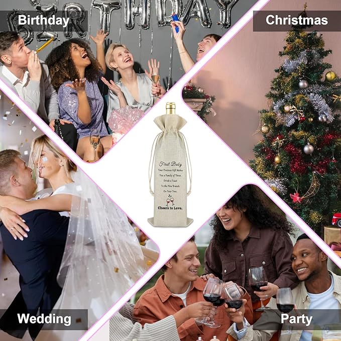 Gfhzdmf First Baby Gifts for Women Wine Gift Bag Daughter Gifts Son Gifts Graduation Wedding Gifts for Granddaughter Easter Christmas Gift for Her Him Reusable Burlap Wine Wrap Bags Party Decors