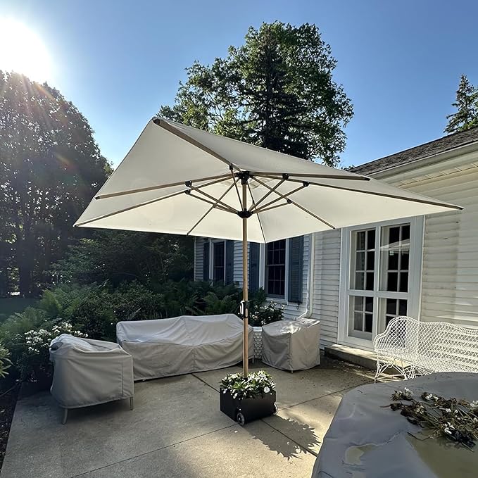 PURPLE LEAF 10' x 10' Square Patio Umbrella Outdoor Table Umbrella Aluminum Market Umbrella with 8 Sturdy Ribs & Crank Outdoor Umbrellas for Garden Deck Patio, Cream