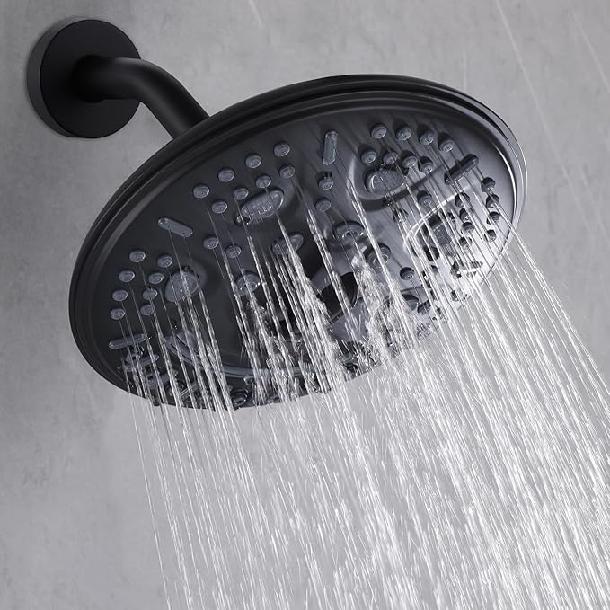 2 Handles Shower with 8'' Rainfall Shower Head,Single Function Shower Trim Kit with Rough-in Valve,Wall Mount,Matte Black