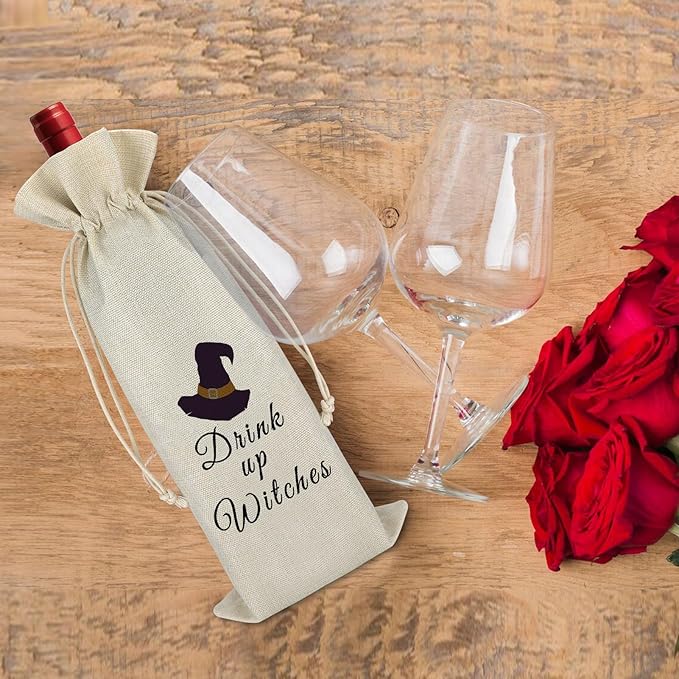 Gfhzdmf Witch Gift Witchcraft Lover Gift Wine Bag Meditation Gift Drawstring Wine Wrap Bag Birthday Gifts for Witchcraft Lover Christmas Friendship Gifts for Her Burlap Wine Bottle Bag