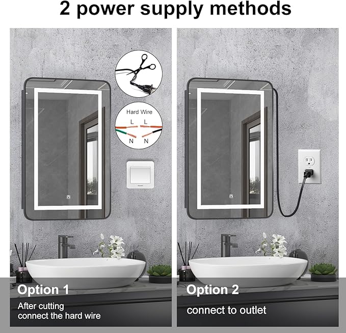 Black Medicine Cabinet with Lights,Recessed Medicine Cabinets for Bathroom Medicine Cabinets with Mirror,3-Color Lighted Medicine Cabinet with Metal Edge,Wall Mounted Mirrored Cabinets 20x30