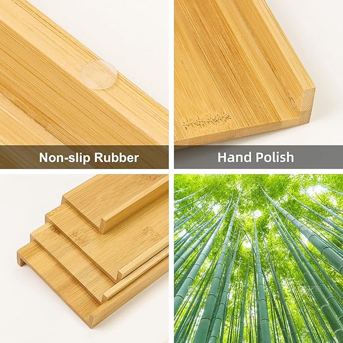 Spice Drawer Organizer with 18 Spice Jars,216 Labels,50 Non-slip Rubber, Bamboo 4 Tier Seasoning Rack Tray Insert for Kitchen Drawers,Cabinets,Countertop,9" Wide x 15.8" Deep