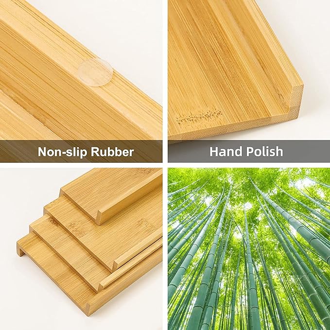 Spice Drawer Organizer with 28 Spice Jars,216 Labels,25 Non-slip Rubber, Bamboo 4 Tier Seasoning Rack Tray Insert for Kitchen Drawers,Cabinets,Countertop,14.6" Wide x 15.8" Deep