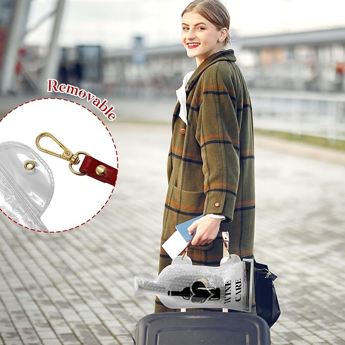 Daily Treasures 4 Set (12 pcs) Upgrade Reusable Wine Bags for Travel with Imitation Leather Handle, Carry Convient, Wine Bottle Protector for Airline Triple Luggage Leak-proof Safety Impact Resist
