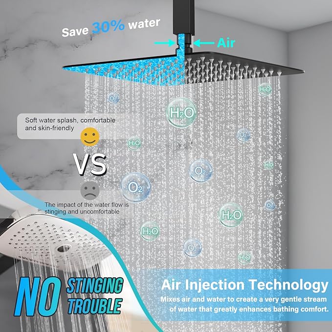 Deluxe Shower Faucet Set, Rain Shower System, 10 inch Ceiling Shower Faucet with Handheld Shower Head, Matte Black