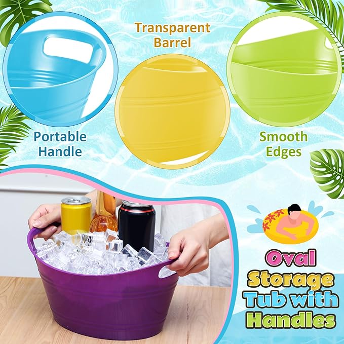 Norme 24 Pcs Oval Storage Tub with Handles, 4.5L Plastic Ice Bucket Wine Beer Champagne Bottle Drink Cooler Tub for Parties Beverage, Storage Basket (Multicolor)