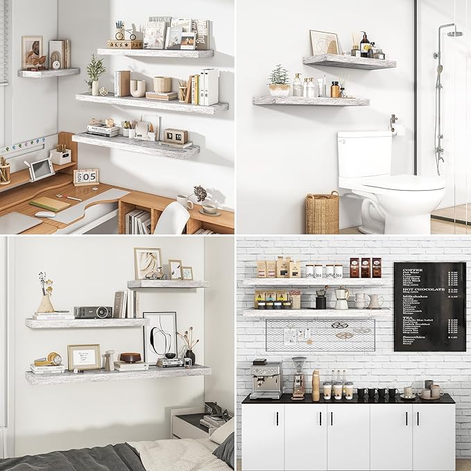 RICHFOCUS 72Inch Floating Shelves for Wall 2 Pack Shelves for Bedroom|Kitchen|Bathroom Wall Mounted Rustic Distressed Wood Floating Shelf with Invisible Brackets for Books|Storage|Decor, Rustic